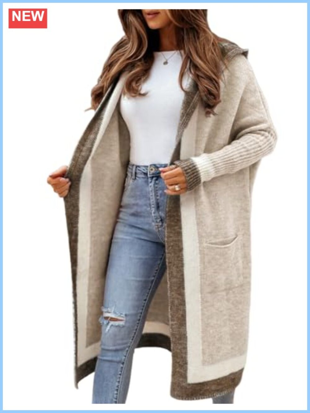 Womens Oversized Cable Knit Hooded Long Cardigan Open Front Sweater